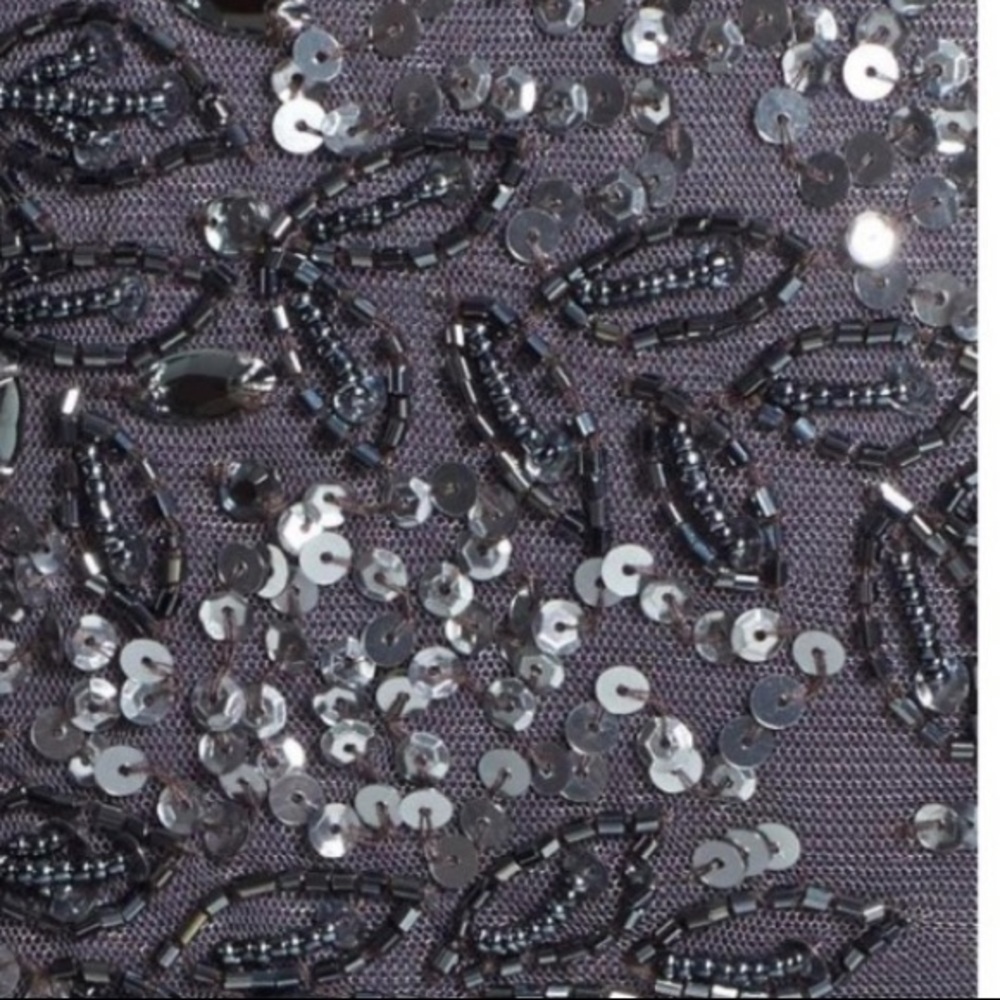 Adrianna papell Gunmetal grey sequin& beaded cap sleeves Long Dress - Picture 7 of 15